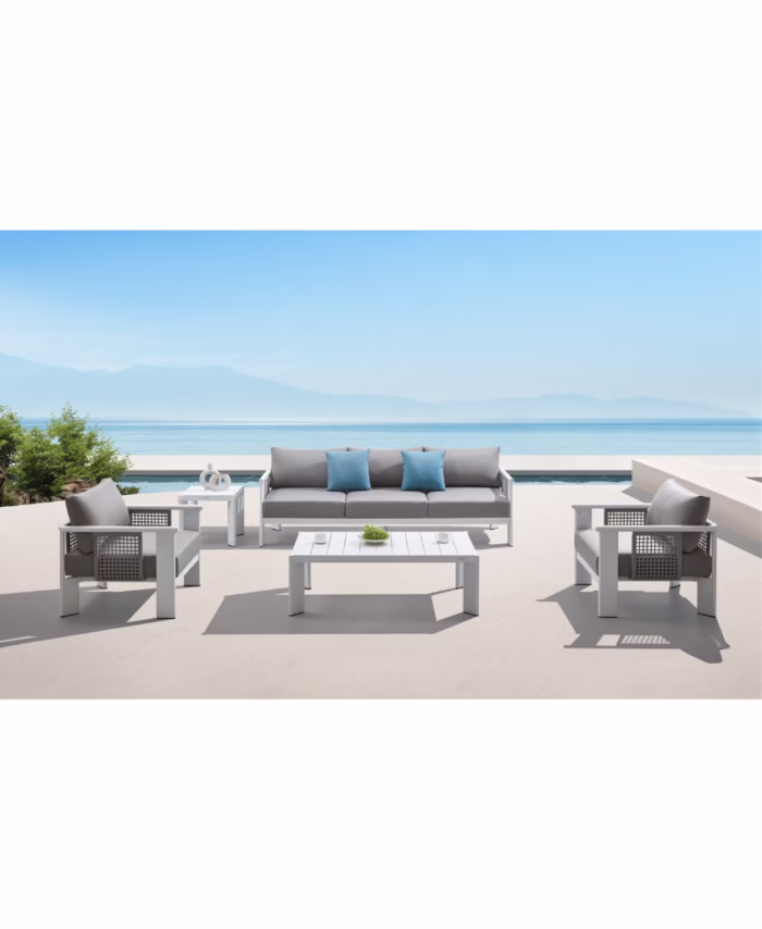 Salon de Jardin BLANCA par HIGOLD – Ensemble Luxe Aluminium Blanc & Gris (5 Places)