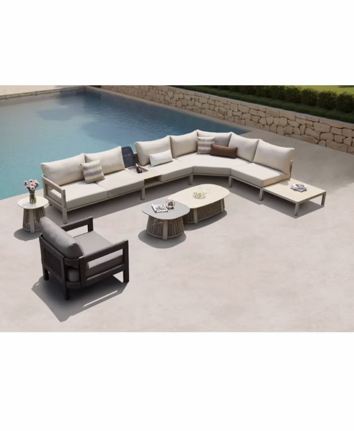 Grand Salon d'Angle PAROS par HIGOLD – Ensemble en L 7 Places avec Glacière Intégrée et 2 Tables