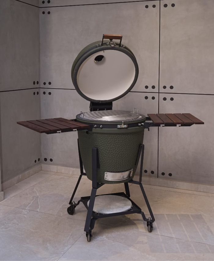 MOYEN Barbecue Kamado Pro Vert Olive - Orange / D58cm / Céramique & Inox – Cuisson 0 à 500°C avec Pierre à Pizza