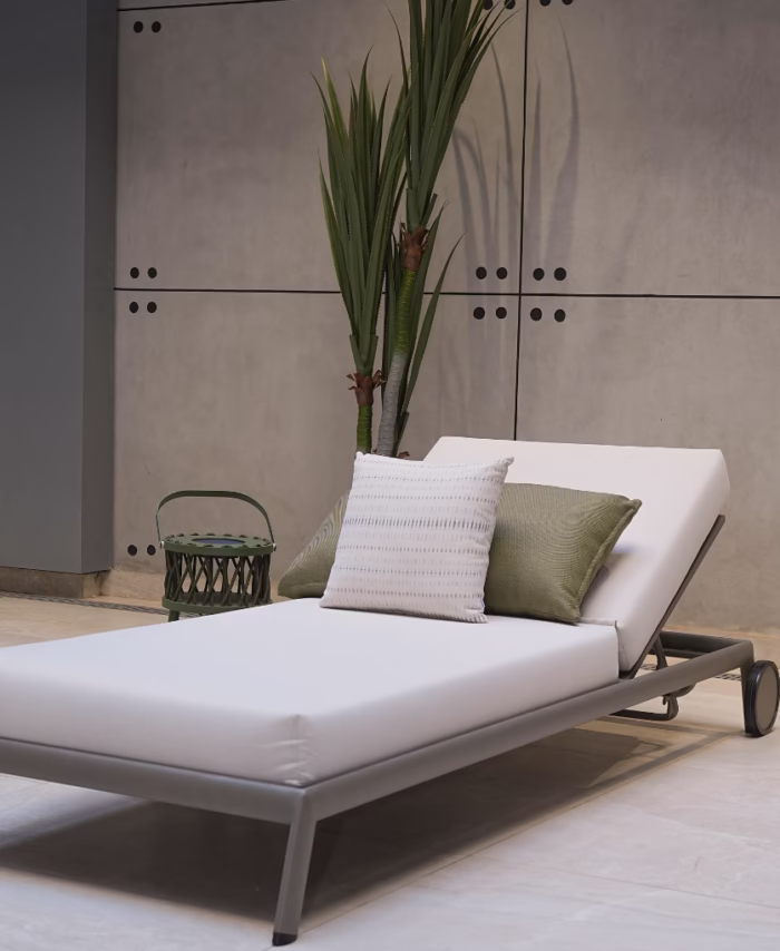 Transat DUNE – Aluminium Thermolaqué avec Roues et Tissu Beige Clair