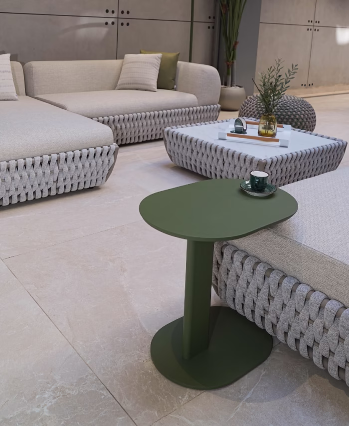 Table Guéridon Design – Table d’Appoint en Aluminium Thermolaqué Vert ou Taupe