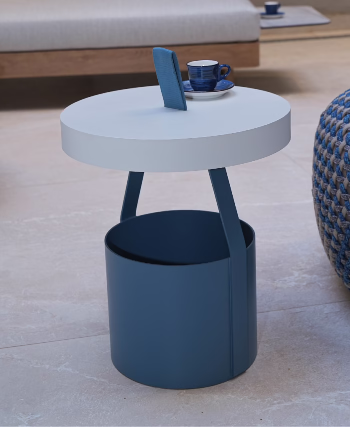 Table d’Appoint BUCKET – Table Ronde en Aluminium avec Anse Tressée