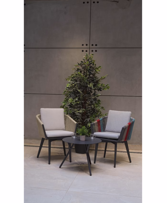 Coin Café UCCELI – Ensemble Bistro en Aluminium et Cordage Oléfine