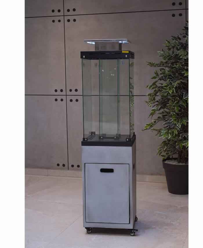 Chauffage de Terrasse à Gaz Design – Pyramide de Chaleur en Verre et Béton