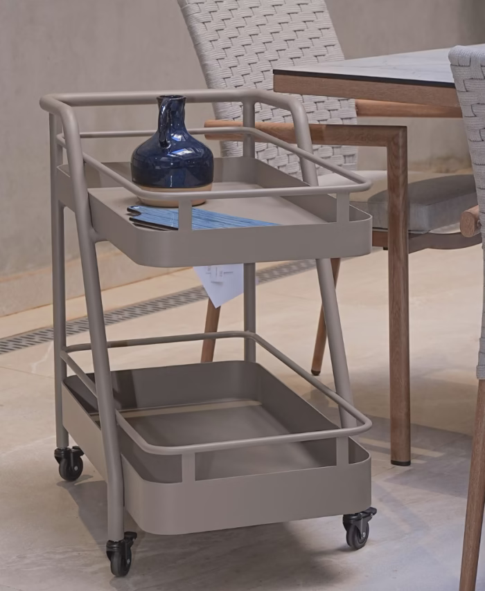 Chariot de Service BALI – Desserte Mobile en Aluminium Thermolaqué Taupe