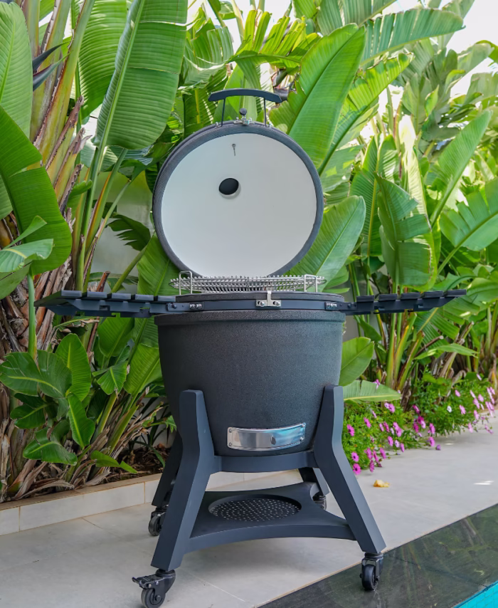 GRAND Barbecue Kamado Pro NOIR - MAUVE / D68cm / Céramique & Inox – Cuisson 0 à 500°C avec Pierre à Pizza