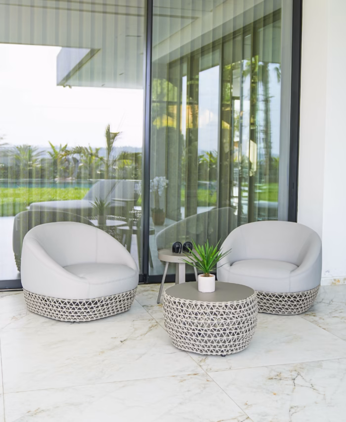 Ensemble Coin Café BALI – Duo de Fauteuils Design et Table d'Appoint (Gris ou Noir)