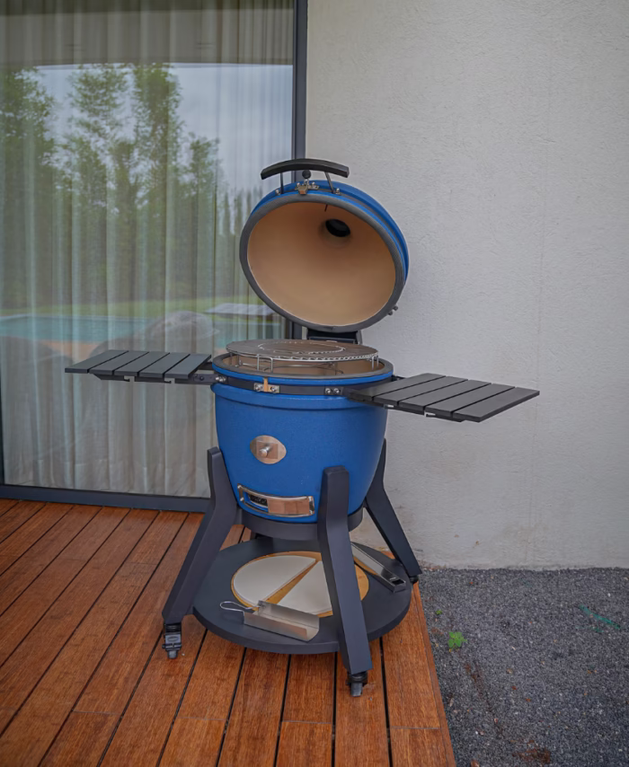 MOYEN Barbecue Kamado Pro Bleu - Rouge / D60cm / Céramique & Inox – Cuisson 0 à 500°C avec Pierre à Pizza