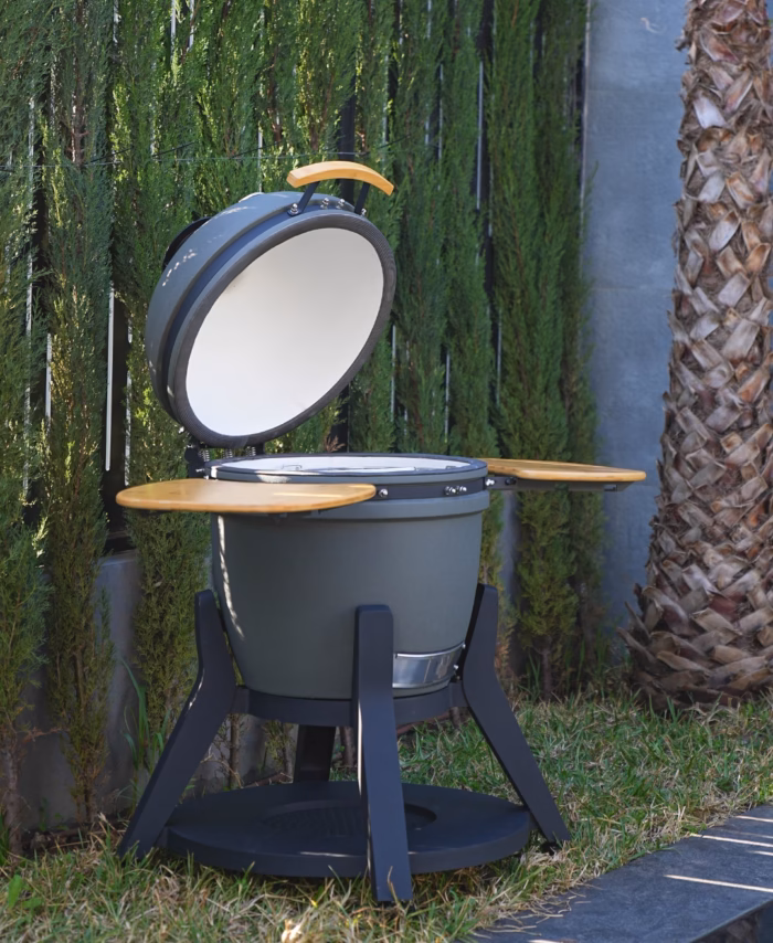 MOYEN Barbecue Kamado Pro GRIS / D58cm / Céramique & Inox – Cuisson 0 à 500°C avec Pierre à Pizza