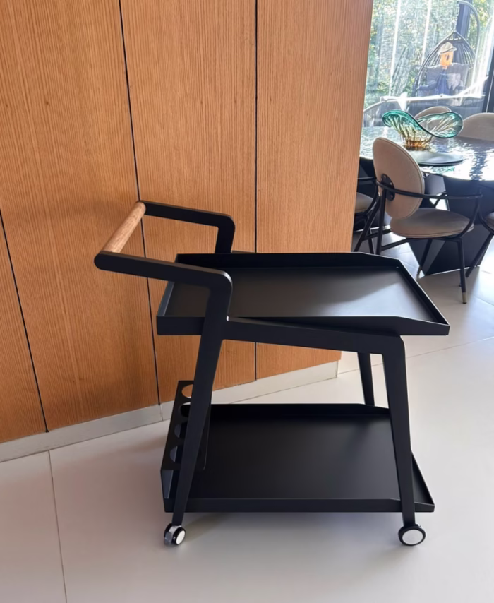 Chariot d'Extérieur Design HIGOLD – Aluminium Noir & Teck