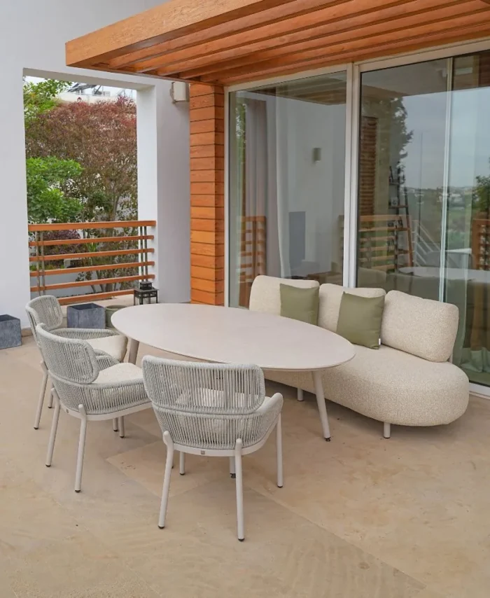Salle à manger Mykonos – Ensemble composé d’un canapé et de 3 chaises - Beige ou gris anthracite